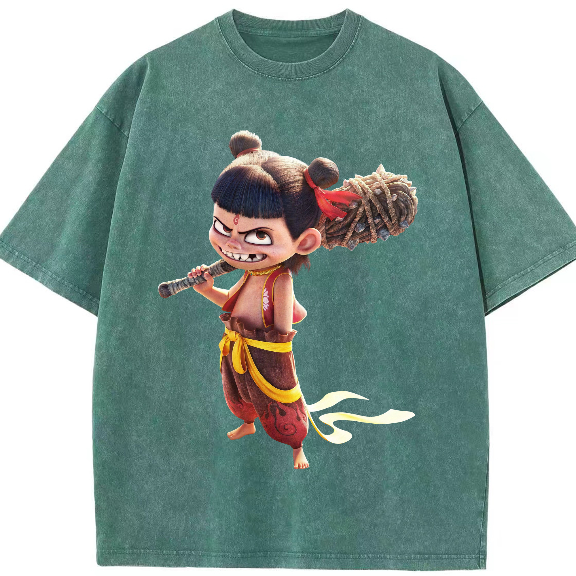 （画像用） Ne Zha 2 ナタ 魔童の大暴れ 綿100% ヴィンテージ風 半袖Tシャツ（フロントプリント）